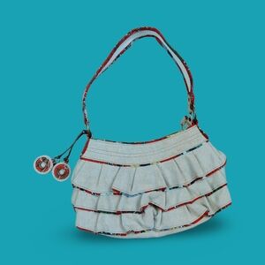 Vintage Y2K Ruffle Mini Purse Cream Tan Ruffled Boho Twee Coquette Baguette Bag